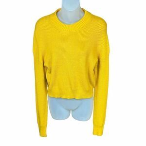 Lulu’s Huddle Up Knit Pullover Sweater Crew Neck Mustard Yellow Cropped Small
